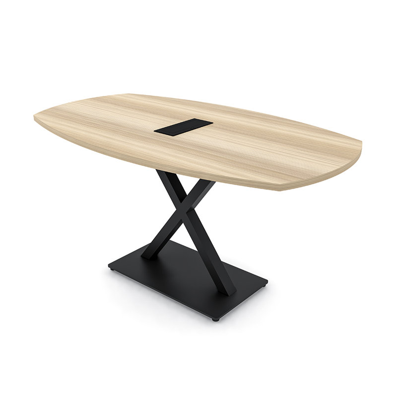 Table de conférence Pavert Arc Boat avec base en X en métal | Unité électrique, H 30 po x l 72 po x P 36 po, Noir mat