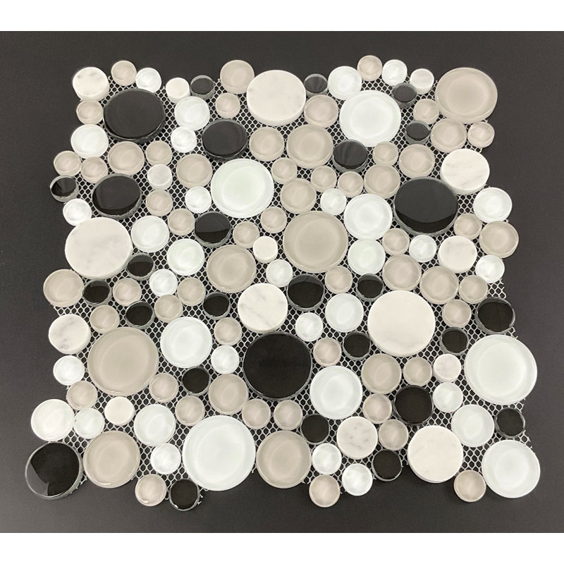12.5" x 12.5" Glass Random Mosaic Wall & Floor Tile, White Carrara/Black/Gray/White