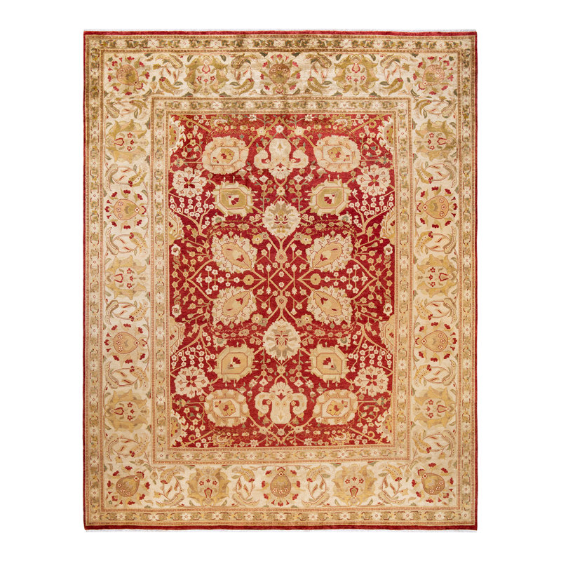 Tapis rouille en laine noué à la main de conception unique 9 pi 2 po x 11 pi 7 po Uba