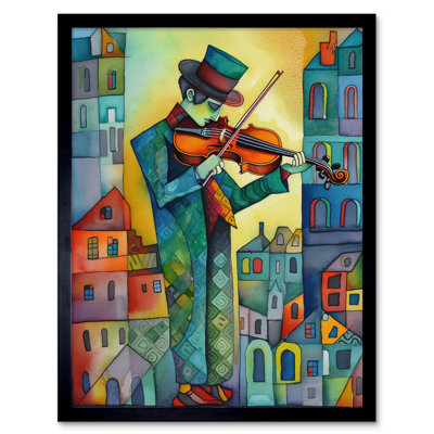 Fiddler On The Roof Folk Art Watercolour Painting Artwork Framed Wall Art Print 9X7 Inch