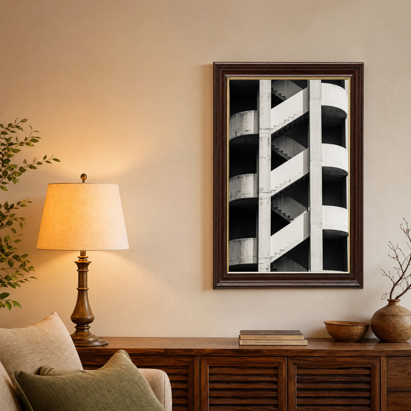 Escalier géométrique en béton, tableau sur toile noir et blanc, H 18 po x l 12 po