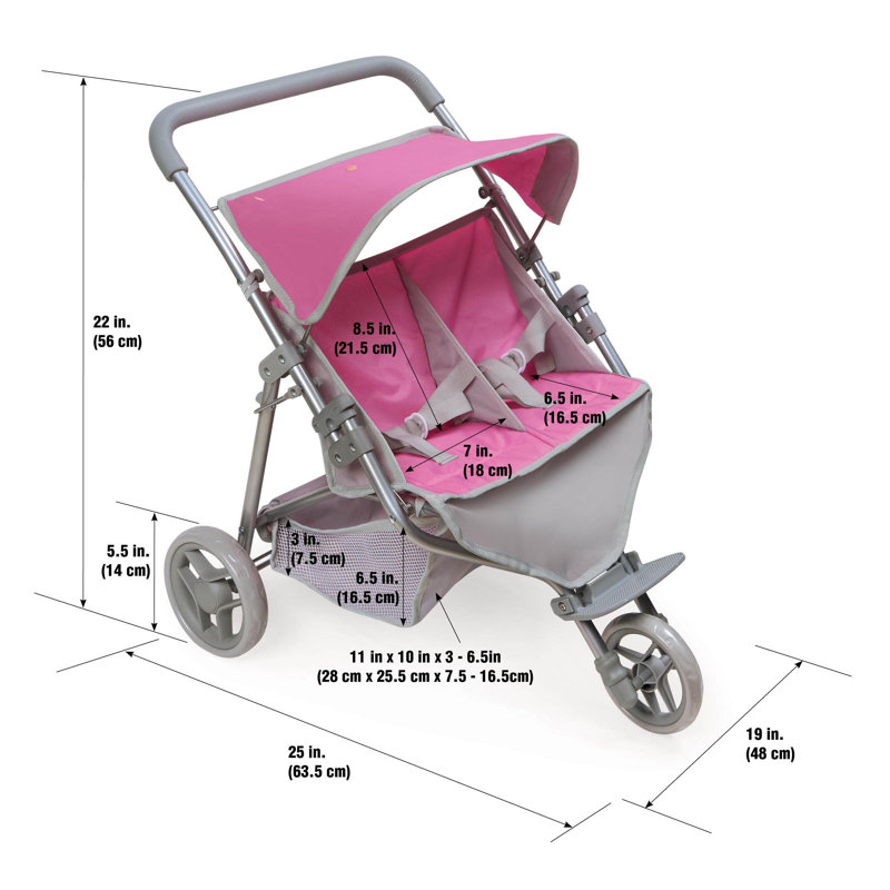 Trek 3-Wheel Folding Twin Doll Jogging Stroller