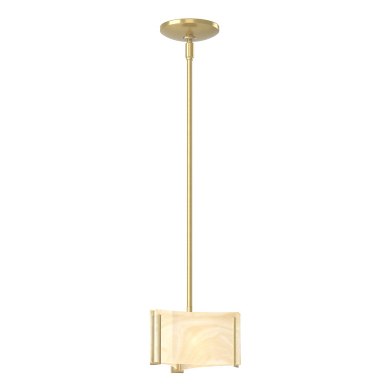 Exos 1 - Light Unique/Statement Geometric Pendant, Amber Swirl Glass, Modern Brass