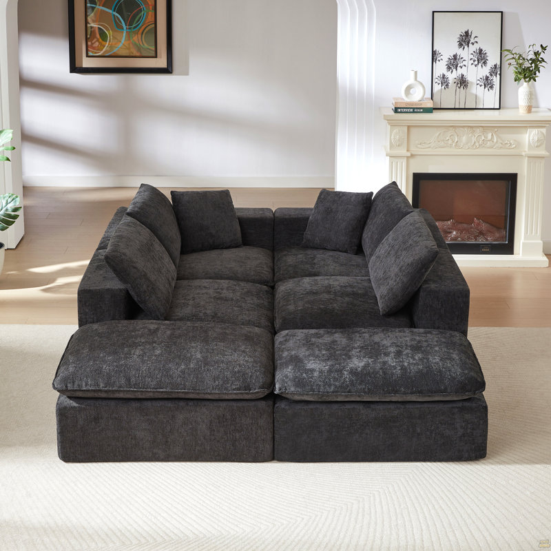 Modern Chenille Cloud Sofa, Freely Combinable, Black Chenille