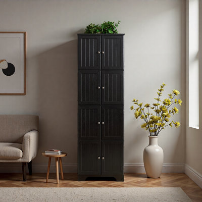 Armoire de rangement de 72,4 po de hauteur avec 8 portes et 4 tablettes, bibliothèque, salon, cuisine, salle à manger et armoire de rangement autoportante