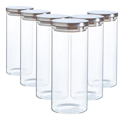 Argon Tableware - Glass Storage Jars with Silver Metal Lids - 1.5 Litre - Set of 6