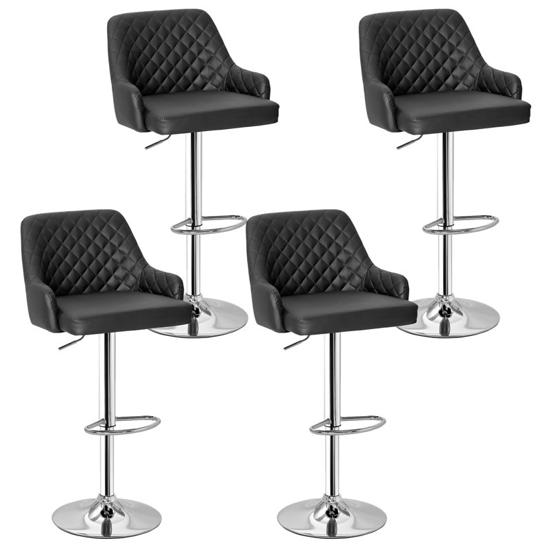 Aryelle Bar Stools Set of 4, Adjustable Counter Height Stools with Back and Arm, Modern Swivel Bar Chairs with Footrest, Upholstered PU Leather Kitchen Island Stools, Black