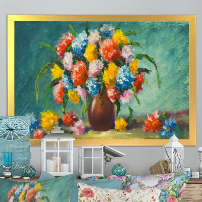 Fleurs printanières dans un vase - reproduction sur toile avec cadre flottant