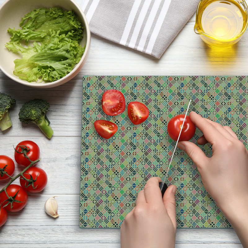 Ambesonne Geometric Cutting Board Large Size Patchwork Art Rhombus Multicolor