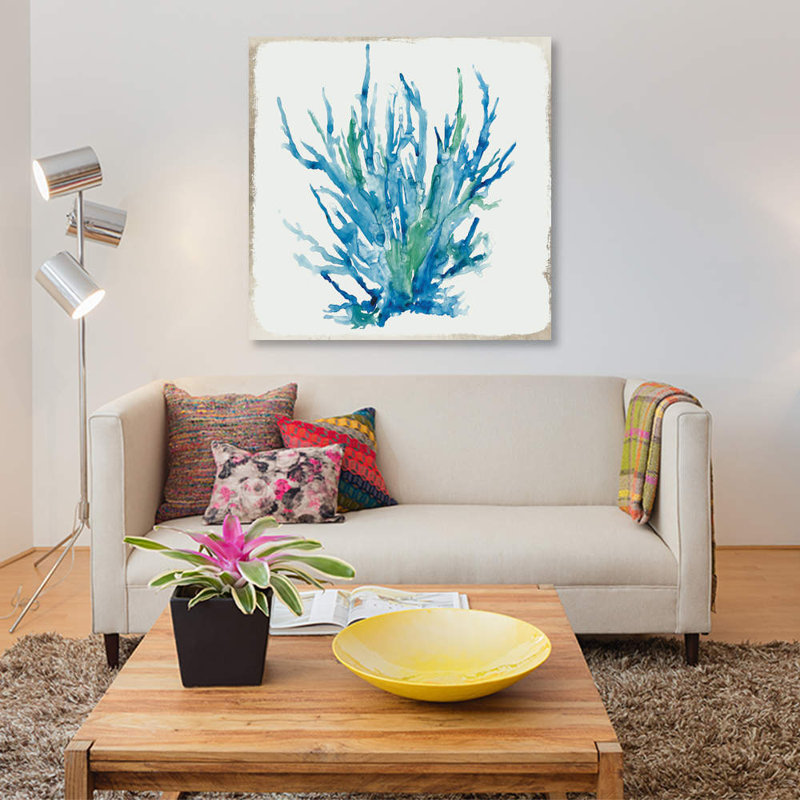 «Blue Coral IV», reproduction sur toile, H 18 po x l 18 po x P 1,5 po, Toile tendue, Pas de tapis
