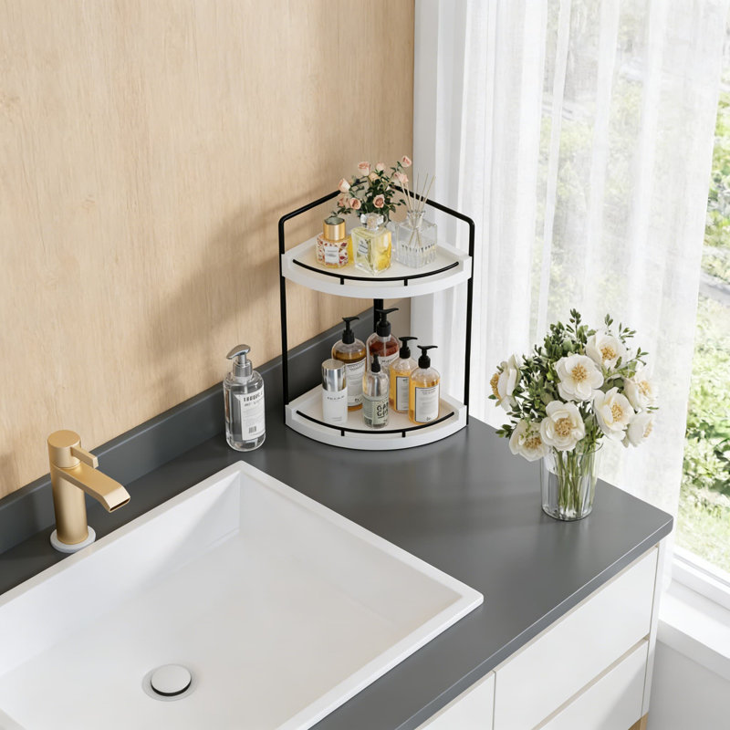 Organisateur de coin de comptoir, tablette en bois imperméable à 2 niveaux pour meuble-lavabo et rangement de cuisine, peu encombrante