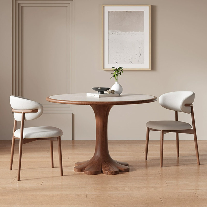 Walnut Round Sintered Stone Dining table, 29.53"H x 43.31"L x 43.31"W, Walnut