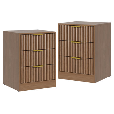 Fluted Nightstand With 3 Storage Drawers