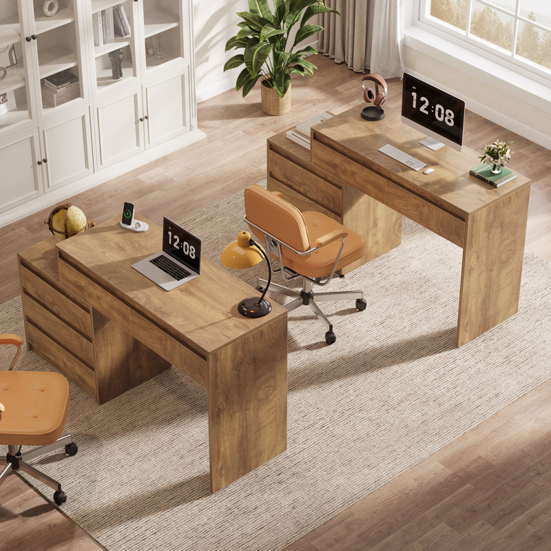 Home Office Computer Desk With 5 Drawers, 63" Executive Desk With 3-drawer File Cabinet