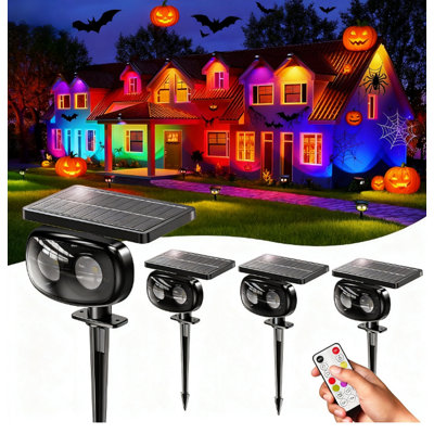 Jan Interiors 4 Pack Solar Spot Lights Outdoor Waterproof IP68, Super Bright LED Landscape Lighting With 9 Colors 3 Brightness Fixable Colors For Yard Pathway Garde