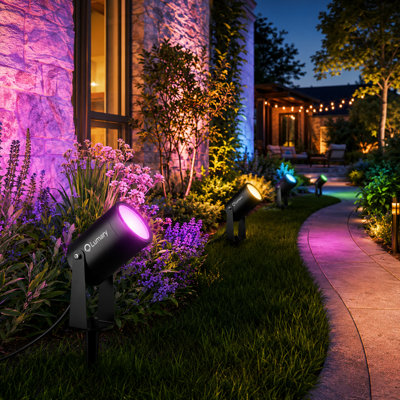 Lumary 6-Pack Smart RGBAICW Landscape Lights Pro, Color Changing Landscape Spotlights IP65 Waterproof, Low Voltage Outdoor Lights for Garden Yard and Pathway, APP/Remote/Voice Control