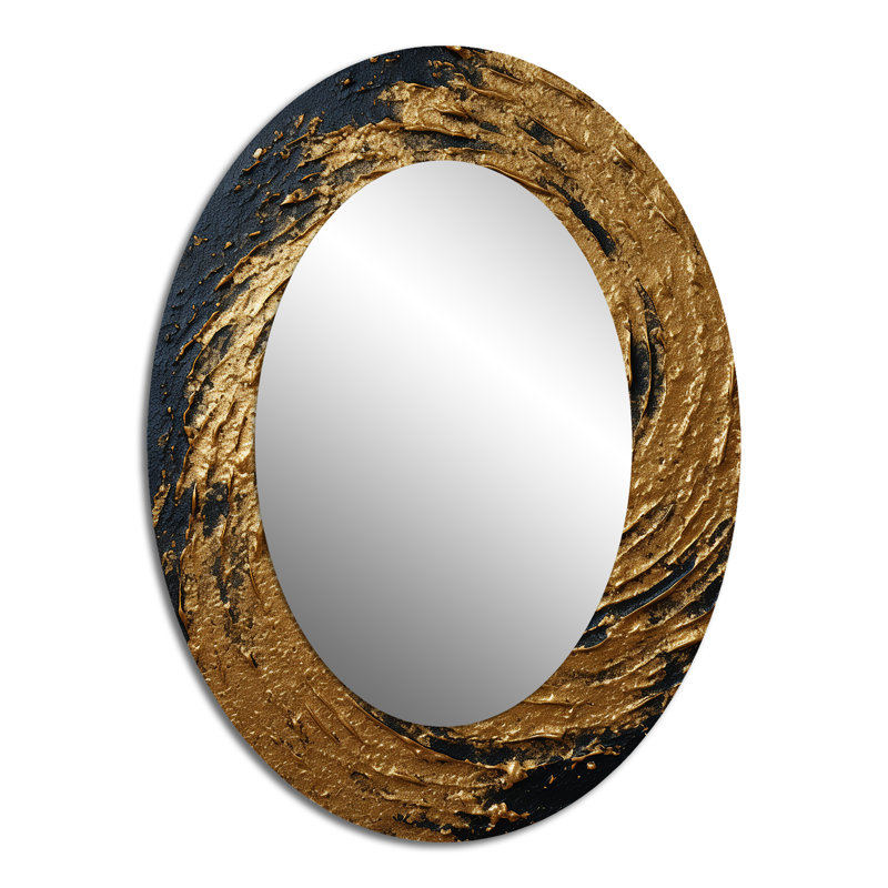 Miroir mural ovale doré et noir en spirale abstraite, 40 po x 30 po