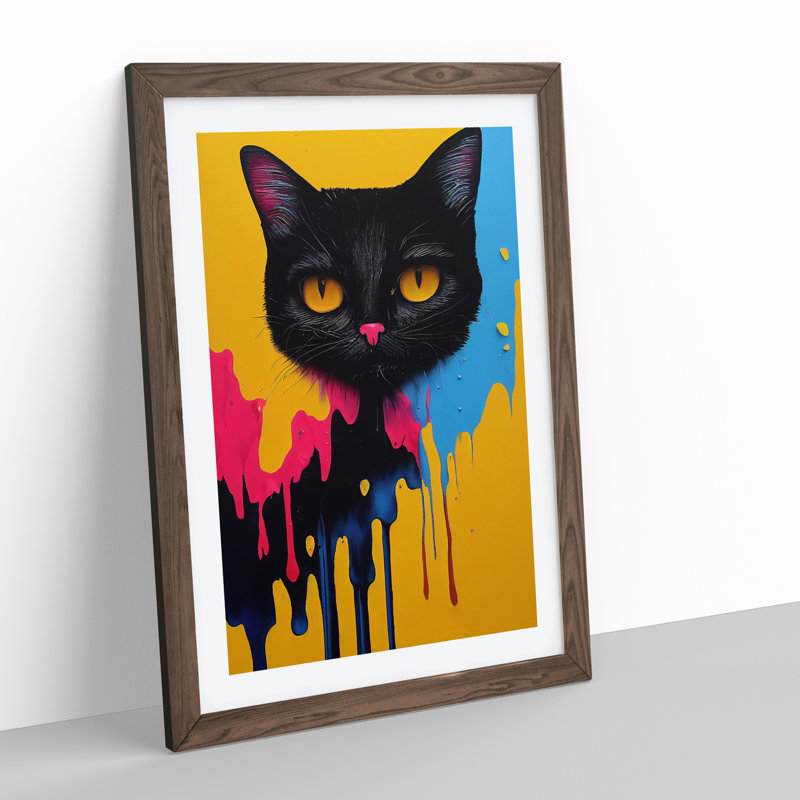 Painted Cat No.1 - Wall Art, 34cm H x 25cm W x 2cm D, Walnut