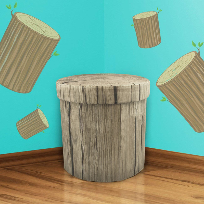 Sorbus Storage Ottoman Foldable with Lid in Log Print, Beige