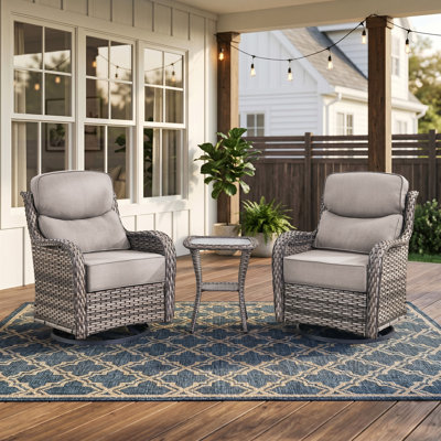 Wickes 3 Piece Patio Set Outdoor Wicker Glider Rocking And Swivel Chairs With Cushions