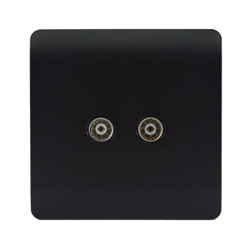 Trendi Switch 2 Gang Female Co-Axial Television Socket, Matt Black