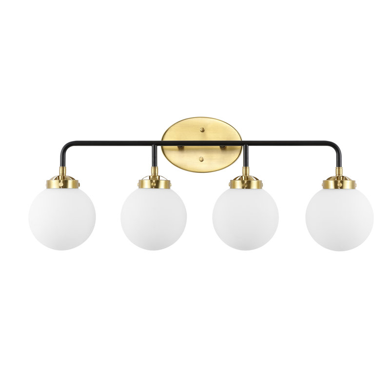 Claudio Contemporary Transitional Iron/Glass LED Vanity Light, Brass Gold/Black, White, 4