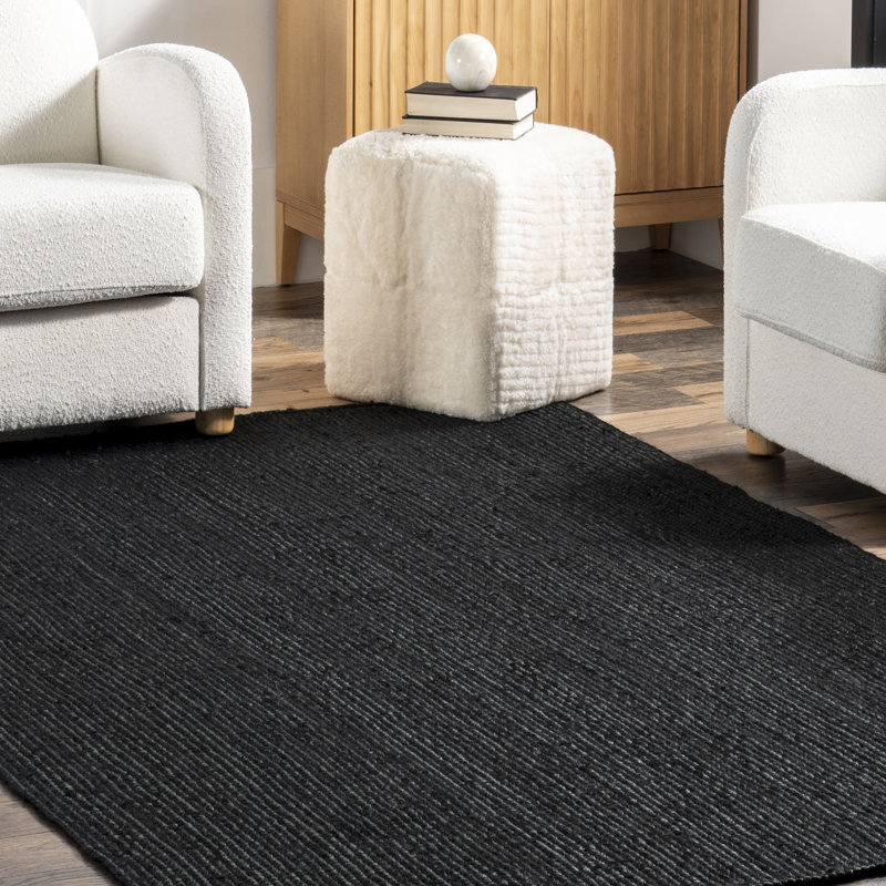Tapis noir en jute touffeté à la main Bernyce, Rectangulaire 3 pi x 5 pi