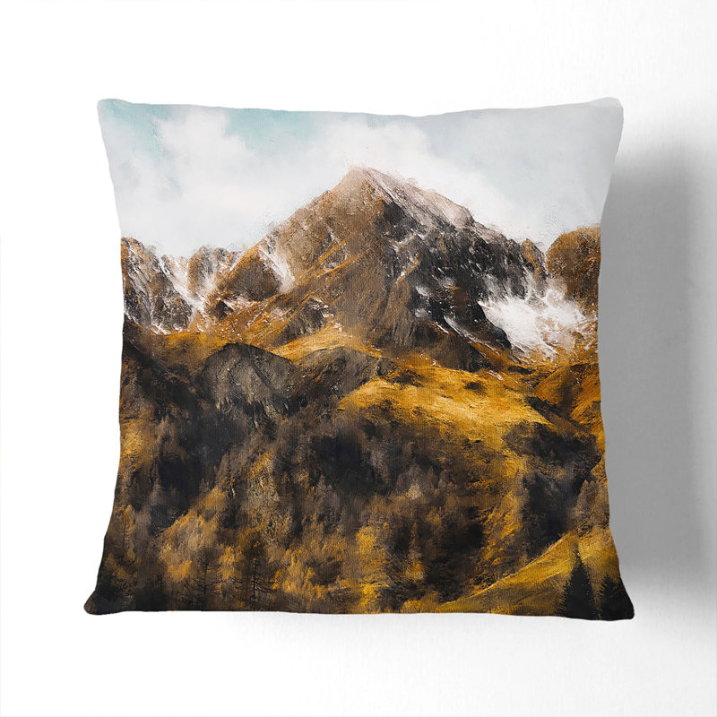 Mountain In Lappach Italy Painting Square Throw Cushion, White, 40cm H x 40cm W x 15cm D