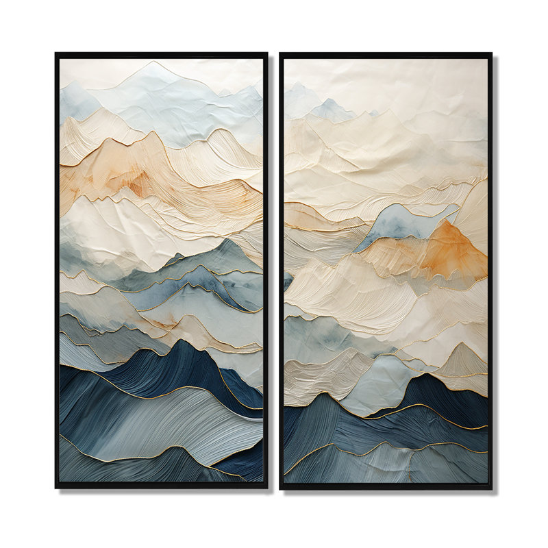 Majestic Mountain Peaks - Art mural traditionnel, 40" H x 40" W, Impression encadrée flottante, Black