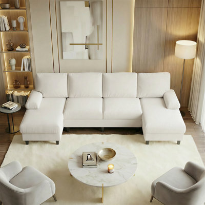 110" Sectional Couches With Chaises For Living Room, U Shaped Cloud Sofa Couch With Ice Velvet Fabric, Minimalist 4 Seater Sofa Set Living Room Sets Furniture For Home Office