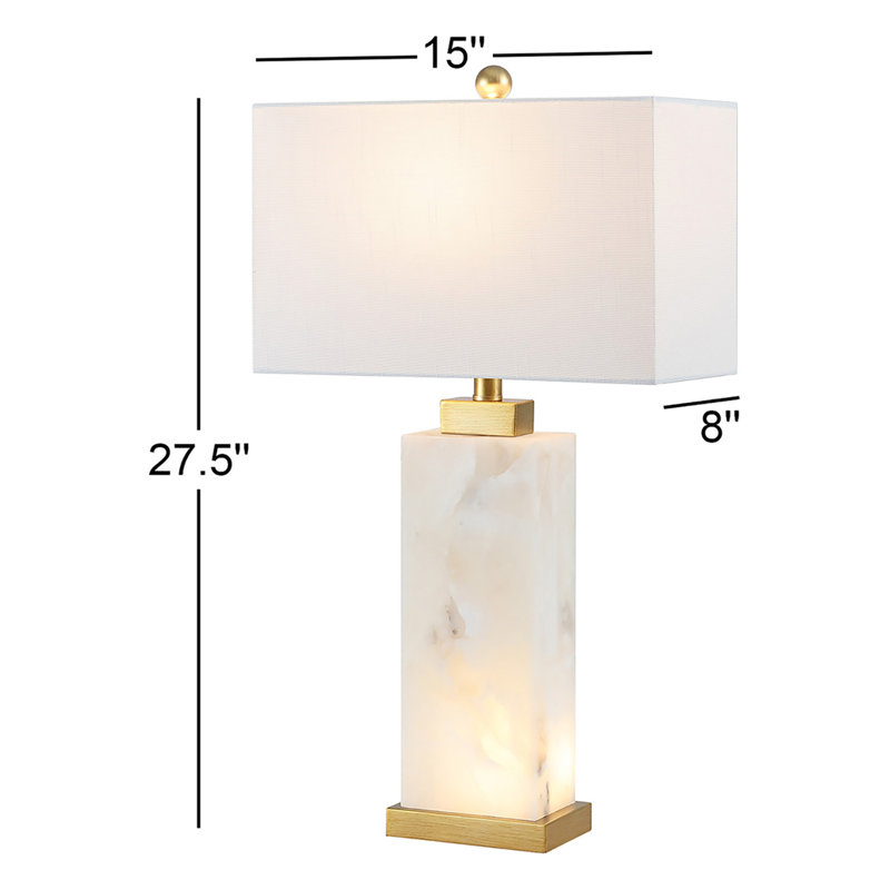 Princeton 27.5" Contemporary Coastal Rectangular Alabaster Mosaic LED Table Lamp with Nightlight Base, White/Black