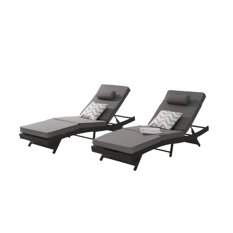 Outdoor Wicker Long Reclining Chair Set Of 2, Dark Gray