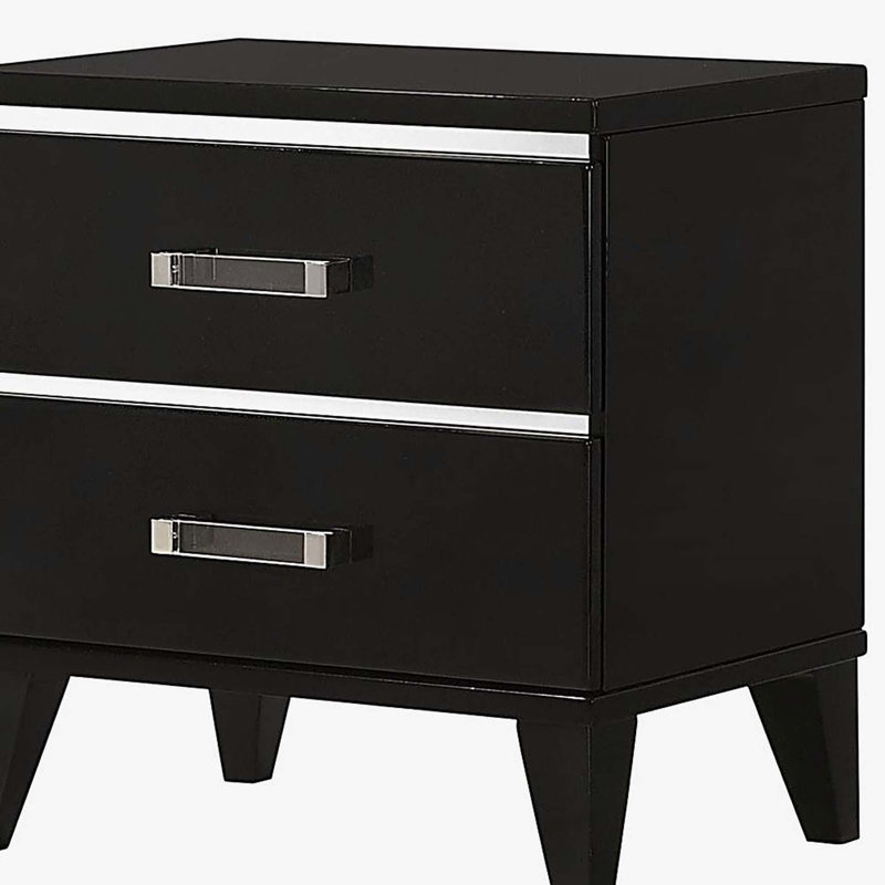 Black 2-Drawer Nightstand