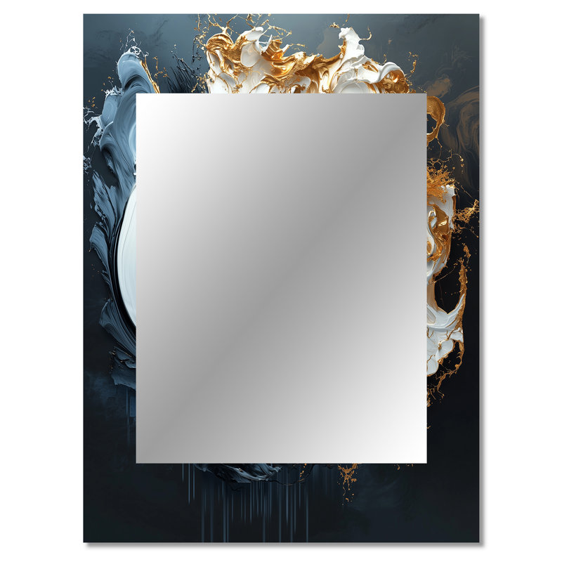 Black Gold Abstract Shapes And Lines I - Abstract Shapes Decorative Wall Mirror, Modern Large Mirror, Printed Metal Art