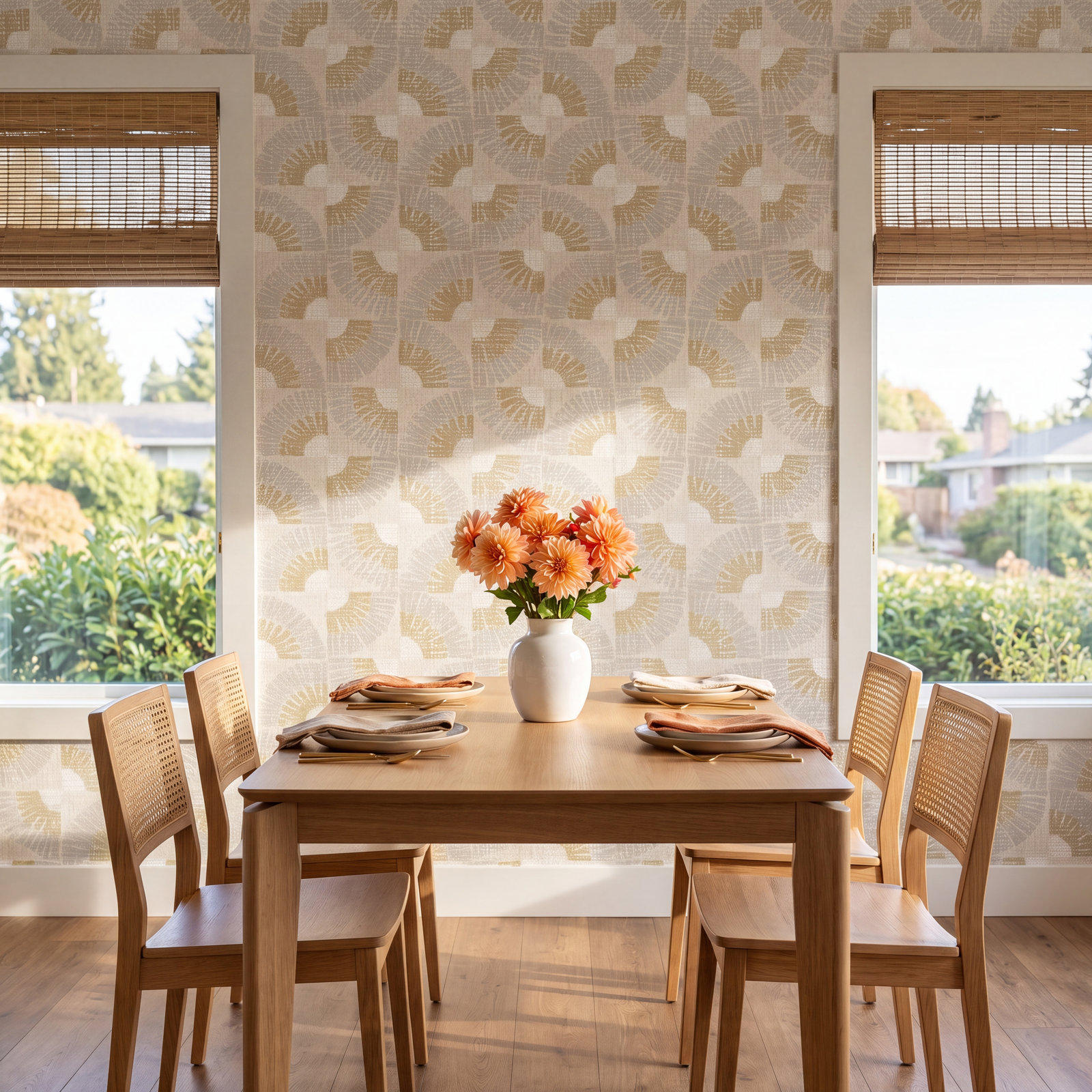 Faux Grasscloth Fans Peel and Stick Wallpaper, Gray