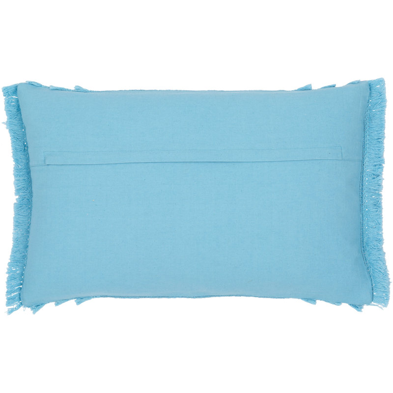 Fringed Cotton Pillow Cover, 18" x 18", Aqua