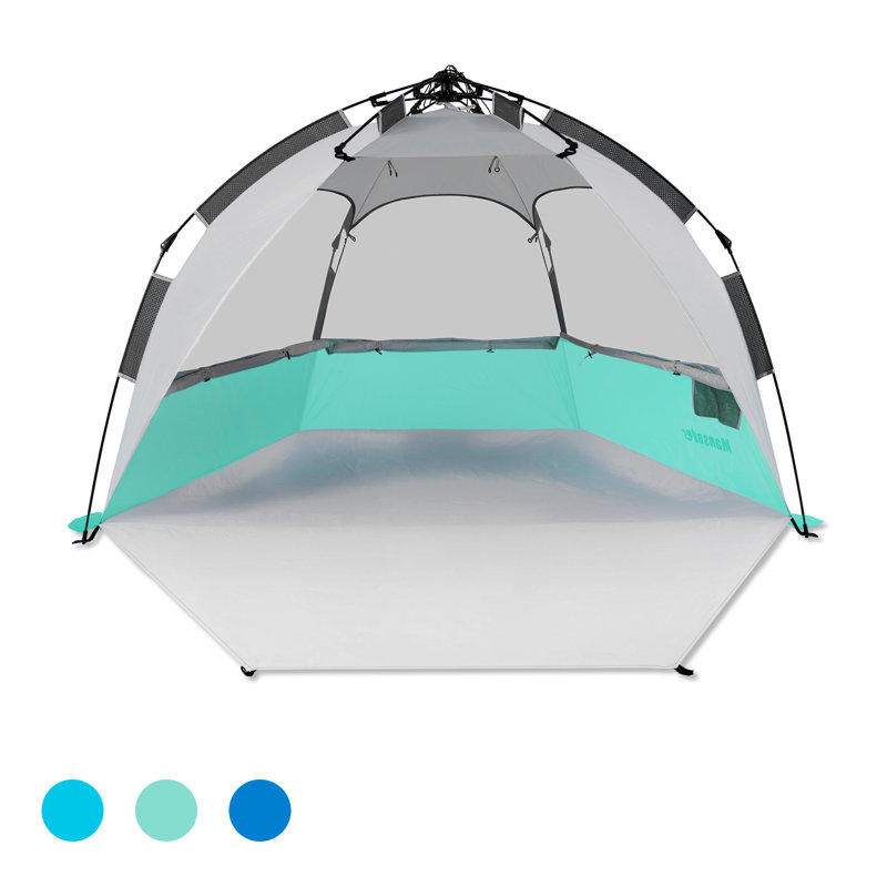 Tente de plage automatique automatique, Blanc / turquoise, H 46,7 po x l 48,8 po x P 86,6 po