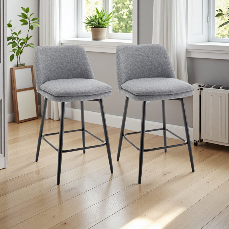 Counter Height Swivel Bar Stools Set Of 2, 360° Swivel Upholstered Barstools With Back And Metal Legs, Gray