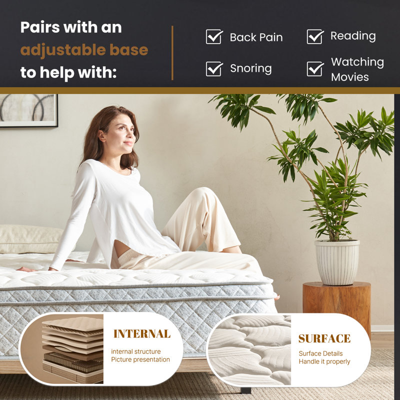 Ressorts ensachés 12 po avec matelas en mousse à mémoire de forme Euro, Grand lit