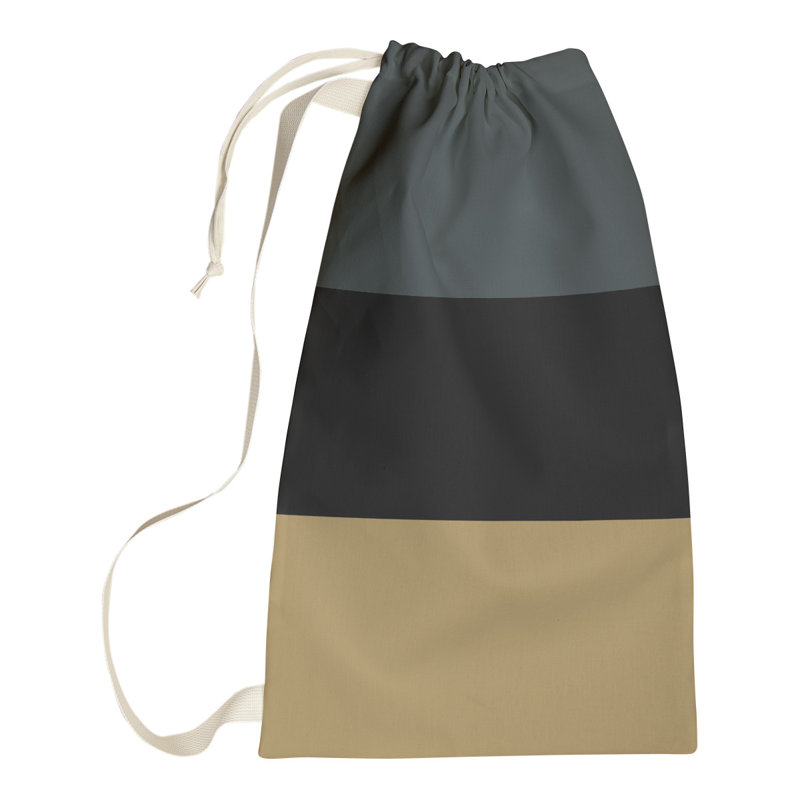 Fabric Laundry Bag with Handles, 36" H x 28" W x 1.5" D, Steel Gray/Black/Gold