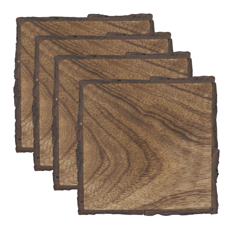 Sous-verres en bois de manguier (ensemble de 4) - Sous-verres rustiques à bord naturel pour table basse, table de salle à manger et utilisation quotidienne