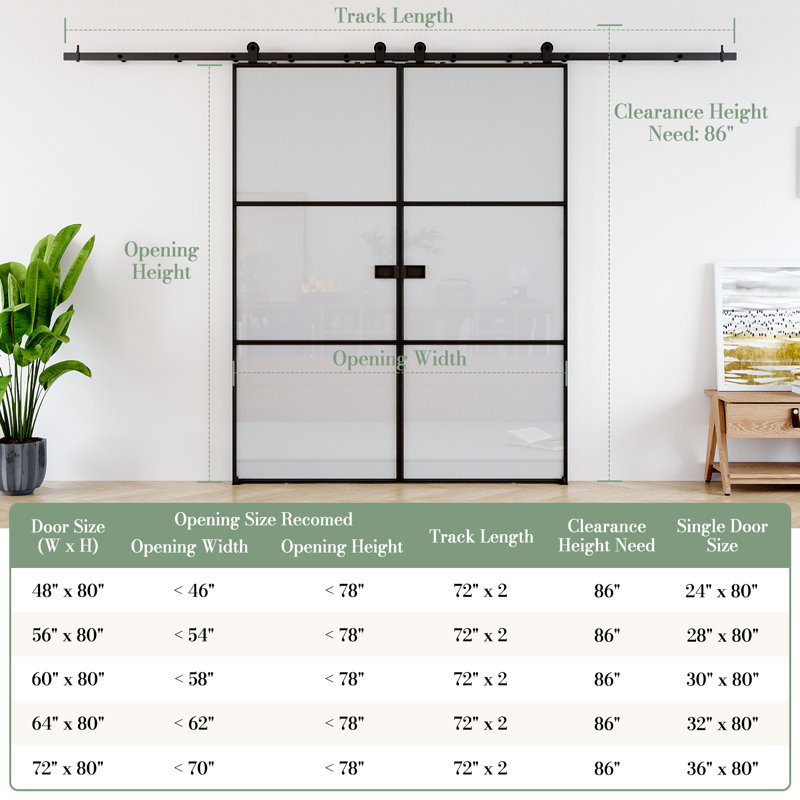 Pant 𝑨𝒔𝒔𝒆𝒎𝒃𝒍𝒚 𝑹𝒆𝒒𝒖𝒊𝒓𝒆𝒅 𝑷𝒂𝒏𝒆𝒍, portes de garde-manger coulissantes en métal en verre givré double H de 80 po avec trousse de quincaillerie d'installation
