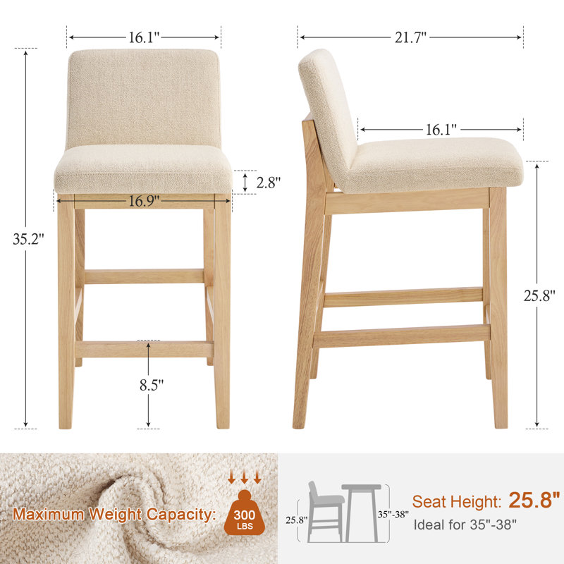 Tabouret de bar Albia Modern Farmhouse, Beige, Naturel