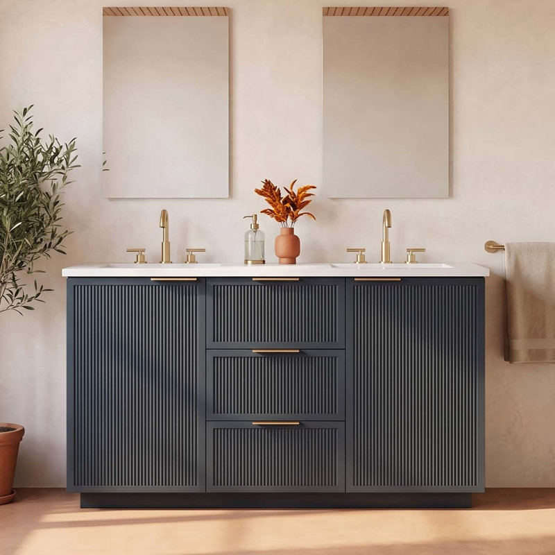 Aderyn 60" Double Vanity, Vintage Blue/Brushed Bronze