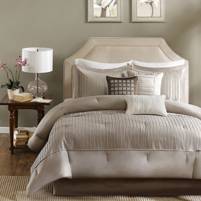 Édredon 7 pièces très grand taupe charmeuse, coussins décoratifs légers, taupe très grand, facile d'entretien