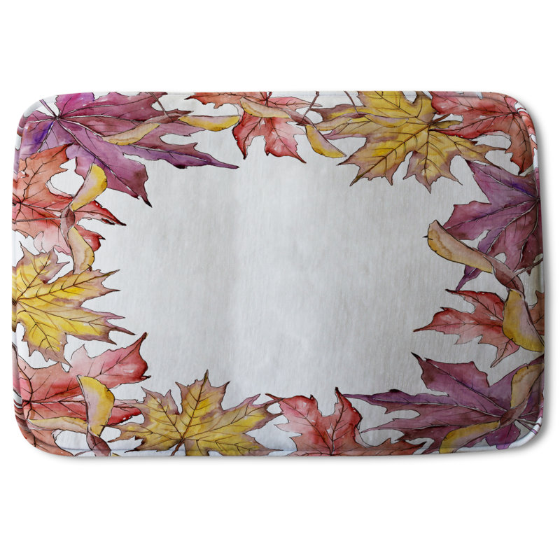 Isabelle Non-Slip Backing Bath Rug, Watercolor Maple Border