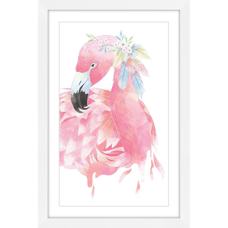 Flamant rose-imprimé de cadre photo sur papier, H 24 po x l 16 po x P 1,5 po, Cadre blanc