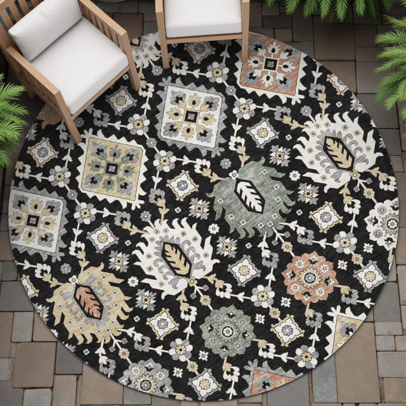 Machine Washable Indoor/Outdoor Husby ACN2200 Bohemian Rug, Round 8'
