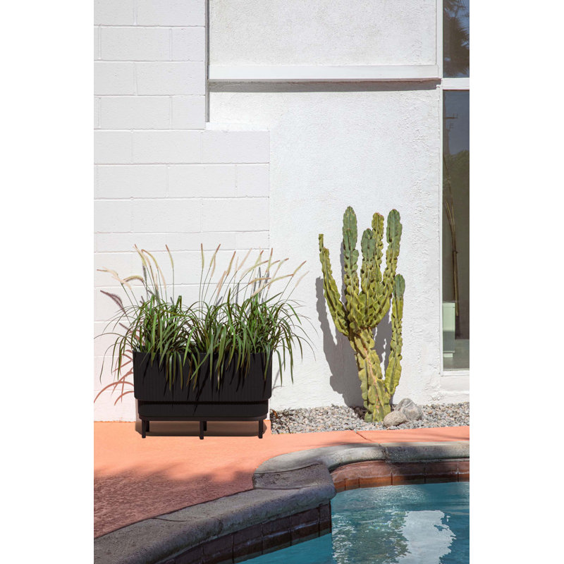 30" Black/Brown Raised Long Planter with Wooden Stand