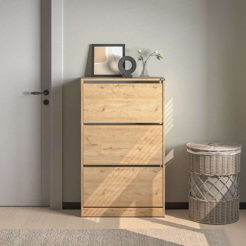 Armoire à chaussures moderne, finition chêne, 28,7 po x 46,9 po x 10,2 po | 100% panneau de particules enduit de mélamine, épaisseur: 0,6 pouce | Conception murale, solution de rangement élégante pour les entrées et les couloirs